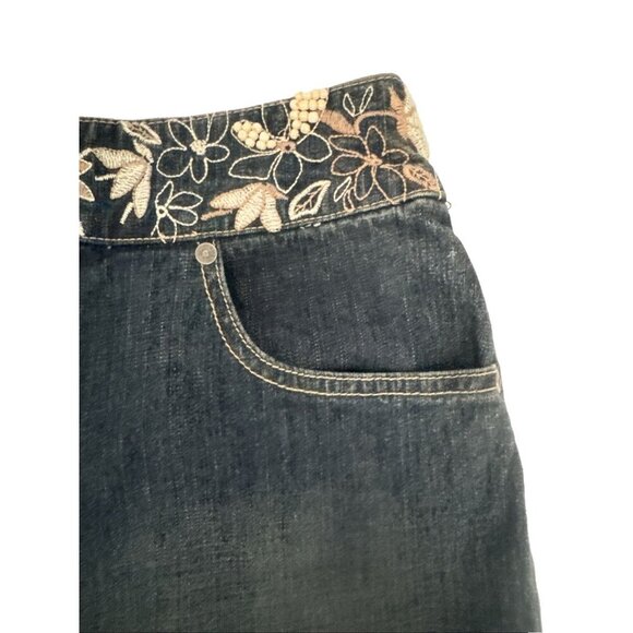 point Zero short Denim jean skirt boho size 9/10 embroidered with pearls BOHO - Picture 5 of 11